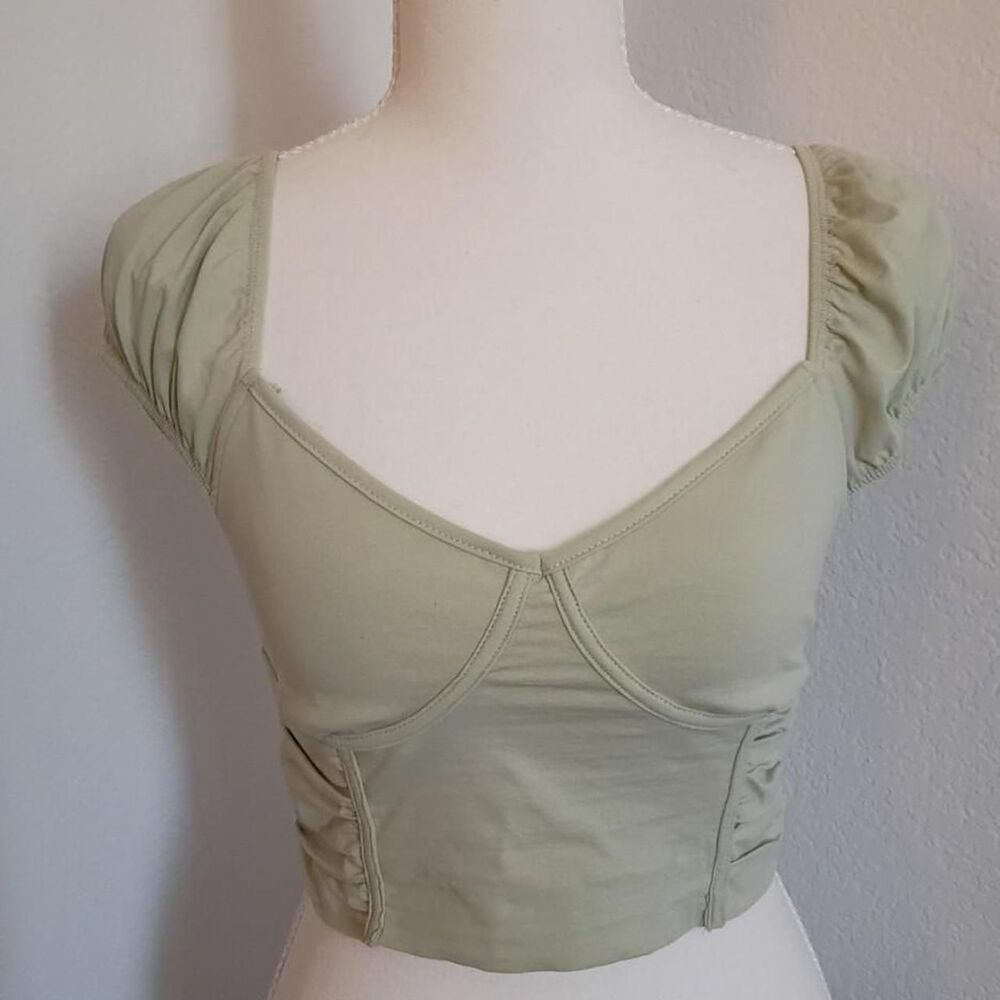 Princess-polly Sage Green Milkmaid Crop-top Cottagecore Coquette Soft Girl